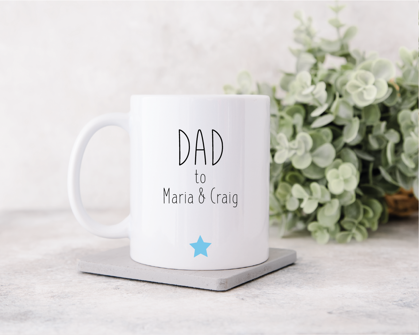 Personalised Dad Mug with Children's Names and Blue Star