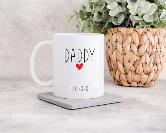 Daddy Mug with EST date - Red Heart