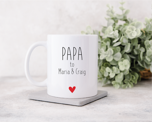 Personalised Papa Mug with Children's Names - Red Heart