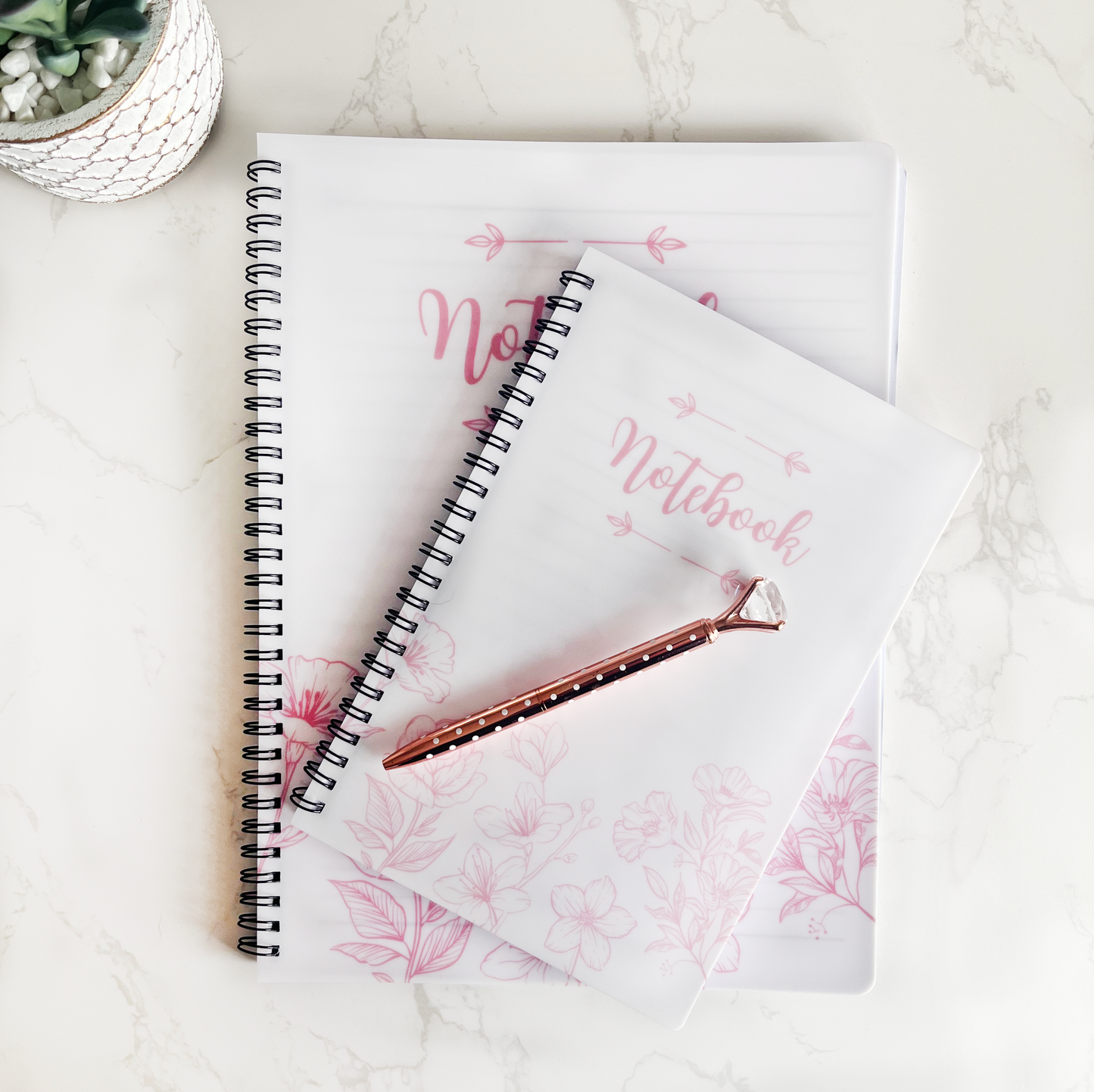 Pink Notebook with Floral Border